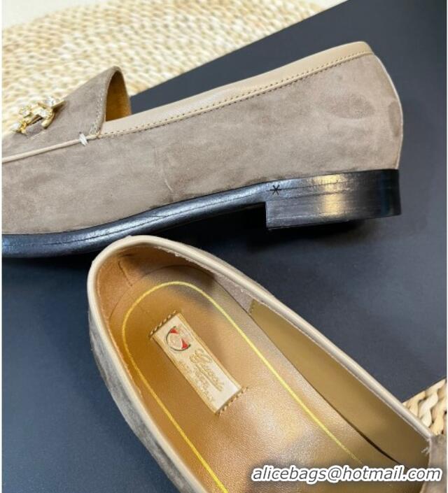 Stylish Gucci Jordaan Suede Loafers with Crystals Dark Grey 205015