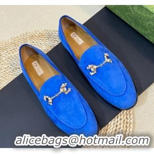 Sumptuous Gucci Jordaan Suede Loafers with Crystals Blue 205017