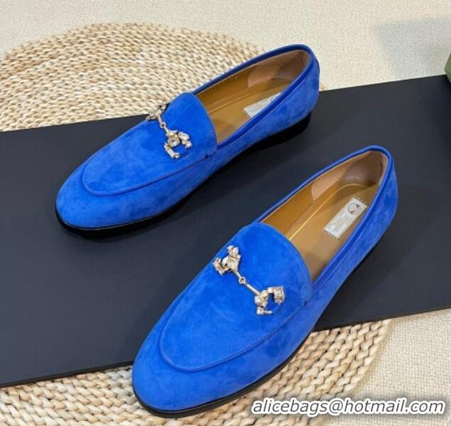 Sumptuous Gucci Jordaan Suede Loafers with Crystals Blue 205017