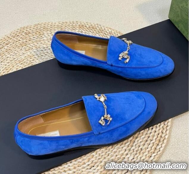 Sumptuous Gucci Jordaan Suede Loafers with Crystals Blue 205017