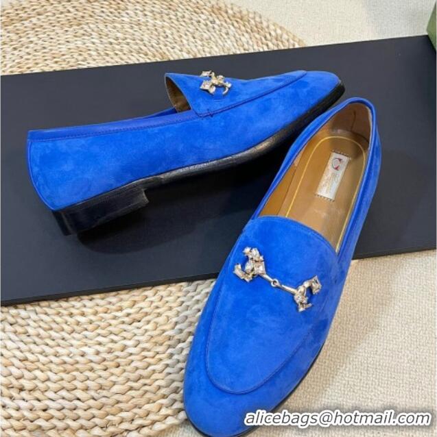 Sumptuous Gucci Jordaan Suede Loafers with Crystals Blue 205017