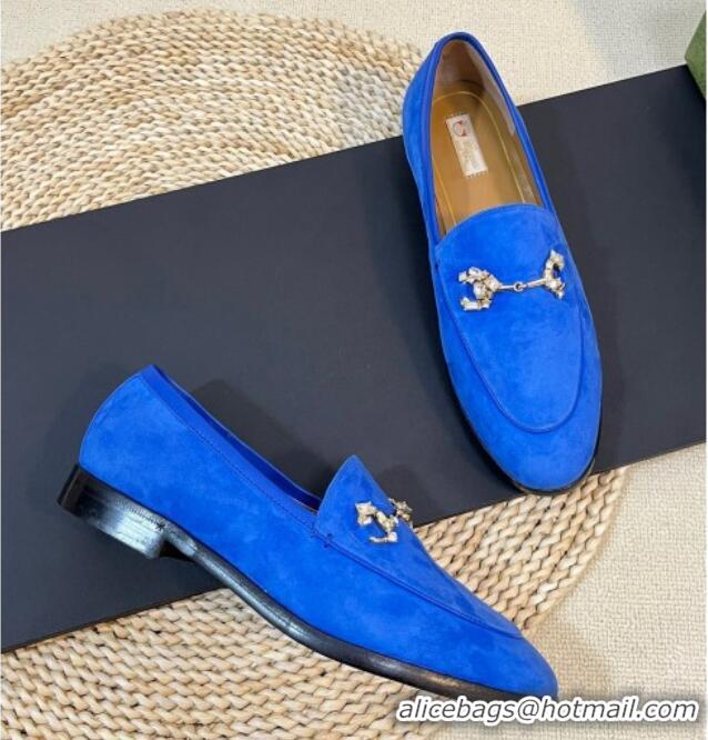 Sumptuous Gucci Jordaan Suede Loafers with Crystals Blue 205017