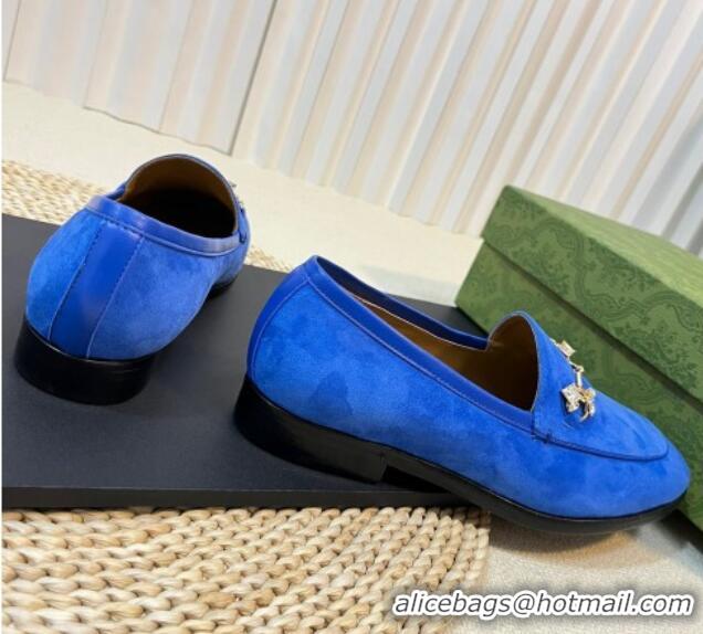 Sumptuous Gucci Jordaan Suede Loafers with Crystals Blue 205017