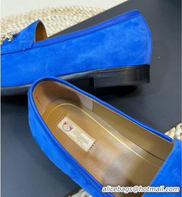 Sumptuous Gucci Jordaan Suede Loafers with Crystals Blue 205017