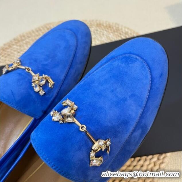 Sumptuous Gucci Jordaan Suede Loafers with Crystals Blue 205017