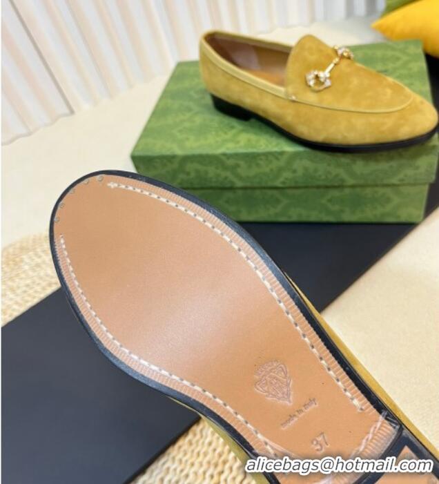 Sophisticated Gucci Jordaan Suede Loafers with Crystals Yellow 205018