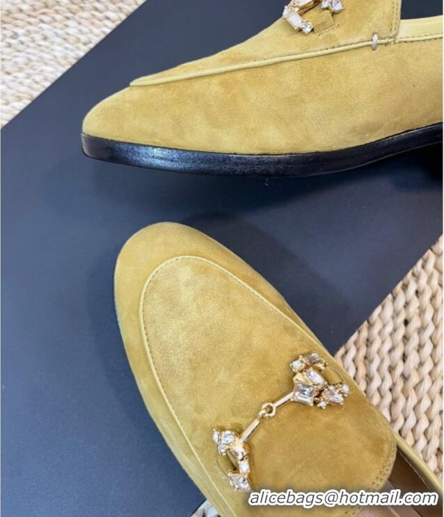 Sophisticated Gucci Jordaan Suede Loafers with Crystals Yellow 205018