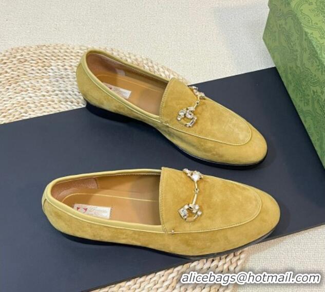 Sophisticated Gucci Jordaan Suede Loafers with Crystals Yellow 205018