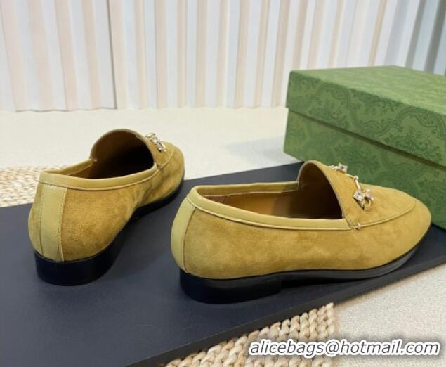 Sophisticated Gucci Jordaan Suede Loafers with Crystals Yellow 205018