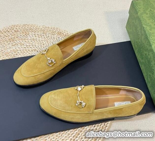 Sophisticated Gucci Jordaan Suede Loafers with Crystals Yellow 205018