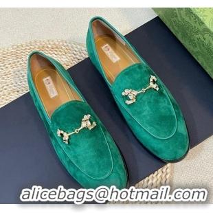 Perfect Gucci Jordaan Suede Loafers with Crystals Dark Green 205019