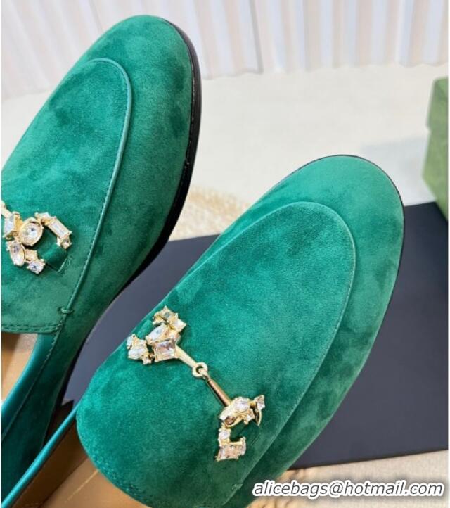 Perfect Gucci Jordaan Suede Loafers with Crystals Dark Green 205019