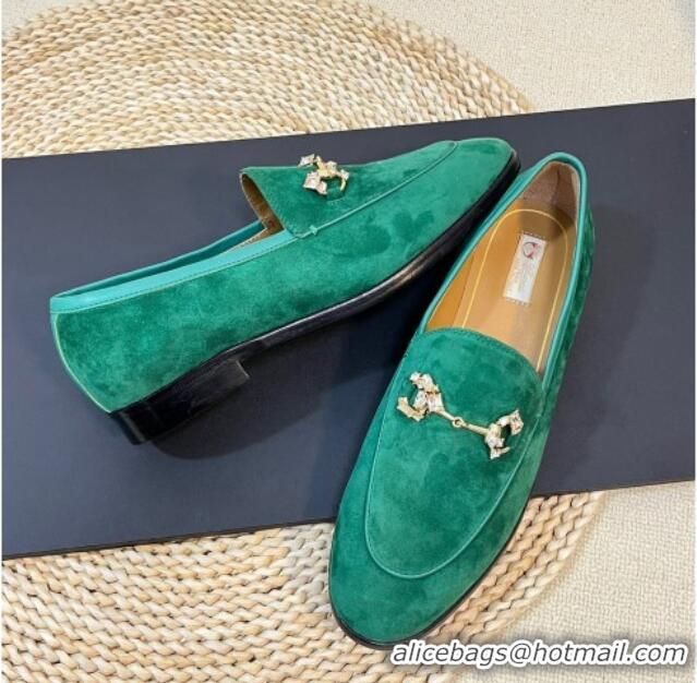 Perfect Gucci Jordaan Suede Loafers with Crystals Dark Green 205019