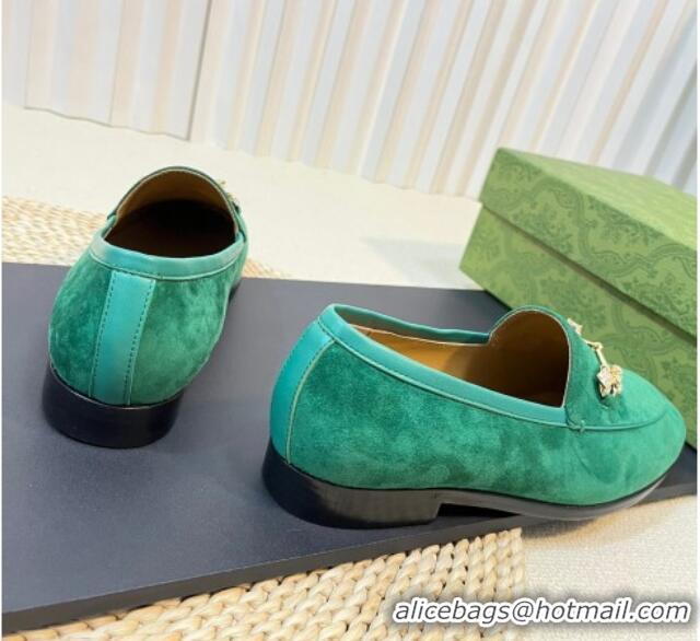 Perfect Gucci Jordaan Suede Loafers with Crystals Dark Green 205019