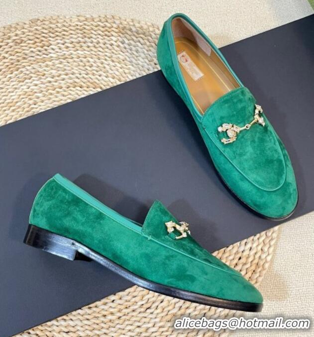 Perfect Gucci Jordaan Suede Loafers with Crystals Dark Green 205019