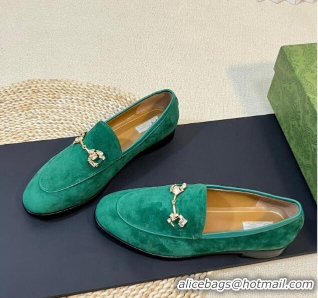 Perfect Gucci Jordaan Suede Loafers with Crystals Dark Green 205019