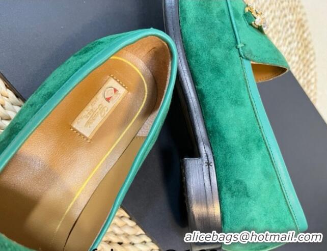 Perfect Gucci Jordaan Suede Loafers with Crystals Dark Green 205019