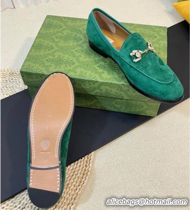 Perfect Gucci Jordaan Suede Loafers with Crystals Dark Green 205019