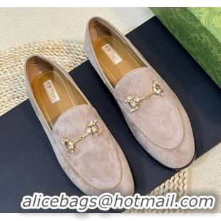 Good Quality Gucci Jordaan Suede Loafers with Crystals Grey 205020