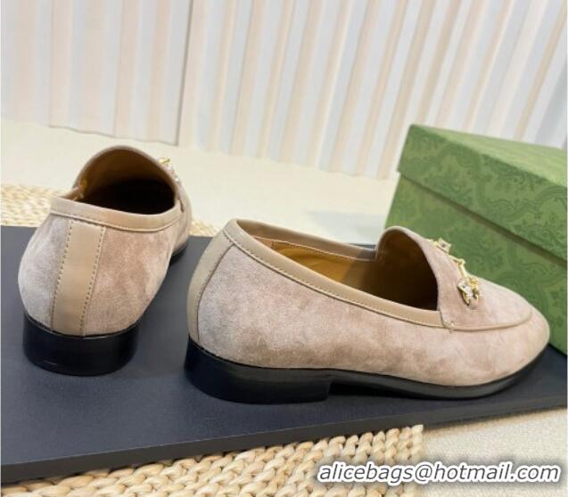 Good Quality Gucci Jordaan Suede Loafers with Crystals Grey 205020