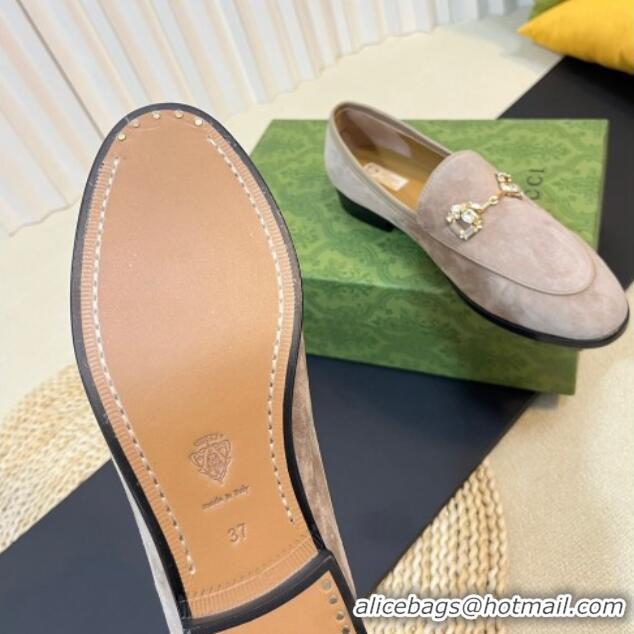 Good Quality Gucci Jordaan Suede Loafers with Crystals Grey 205020