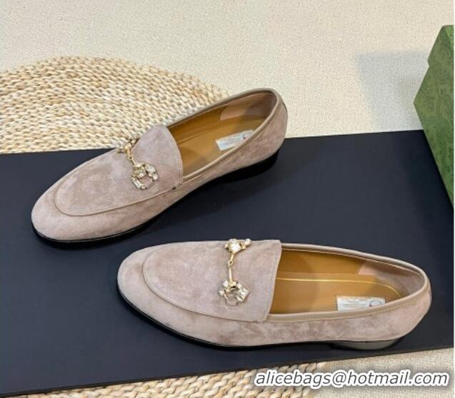 Good Quality Gucci Jordaan Suede Loafers with Crystals Grey 205020