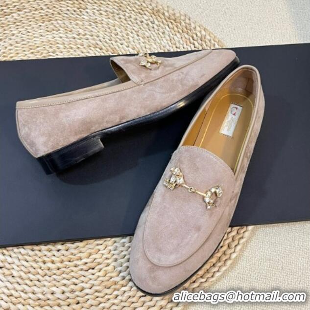 Good Quality Gucci Jordaan Suede Loafers with Crystals Grey 205020