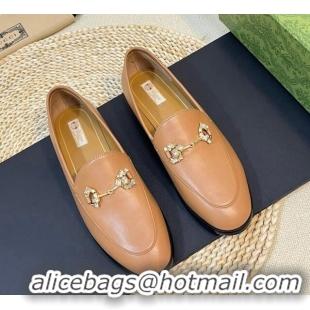 Buy Discount Gucci Jordaan Suede Loafers with Crystals Tan Brown 205024