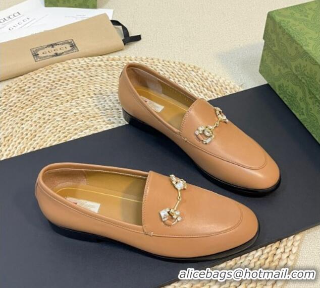 Buy Discount Gucci Jordaan Suede Loafers with Crystals Tan Brown 205024