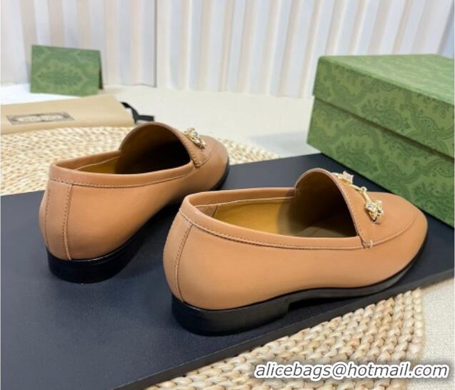 Buy Discount Gucci Jordaan Suede Loafers with Crystals Tan Brown 205024