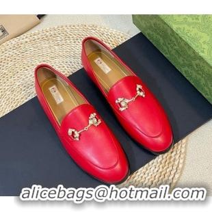 Buy Luxury Gucci Jordaan Leather Loafers with Crystals Red 205026