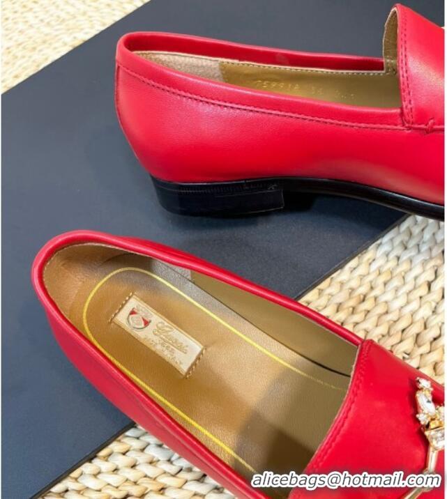 Buy Luxury Gucci Jordaan Leather Loafers with Crystals Red 205026