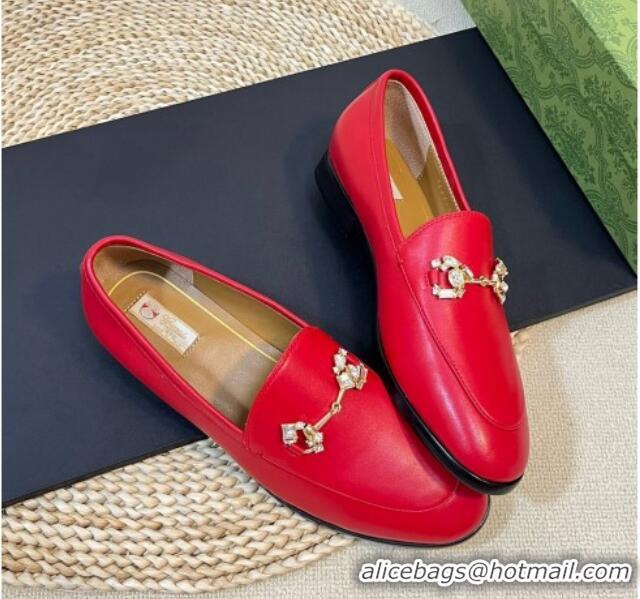 Buy Luxury Gucci Jordaan Leather Loafers with Crystals Red 205026