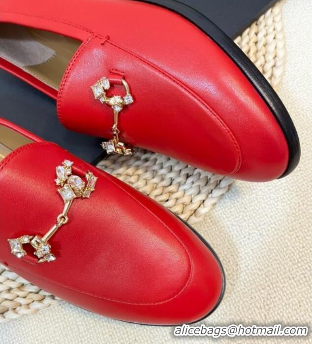 Buy Luxury Gucci Jordaan Leather Loafers with Crystals Red 205026