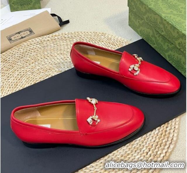 Buy Luxury Gucci Jordaan Leather Loafers with Crystals Red 205026