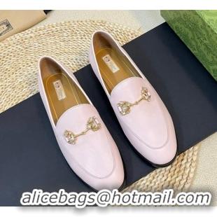 Pretty Style Gucci Jordaan Leather Loafers with Crystals Light Pink 205027