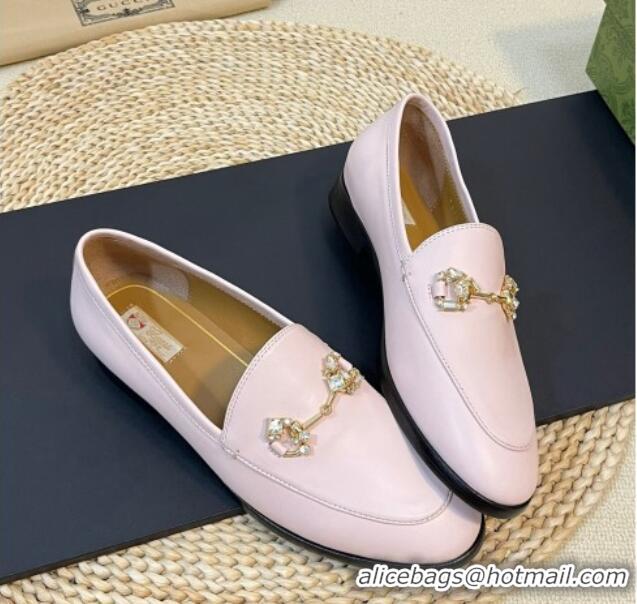 Pretty Style Gucci Jordaan Leather Loafers with Crystals Light Pink 205027