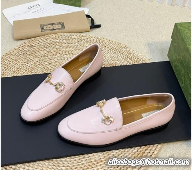 Pretty Style Gucci Jordaan Leather Loafers with Crystals Light Pink 205027