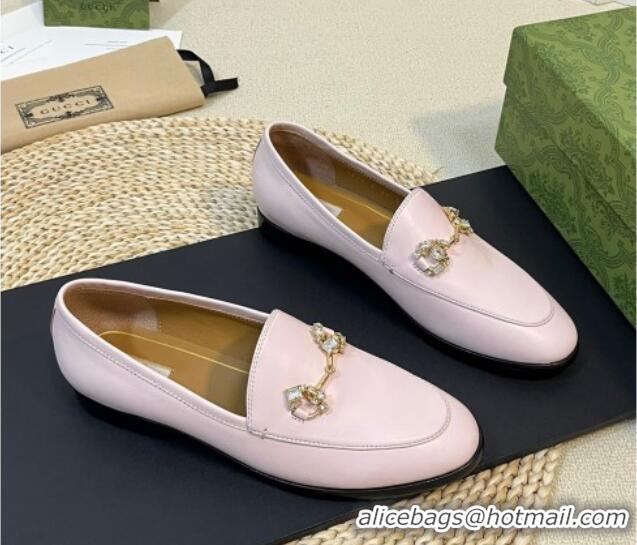 Pretty Style Gucci Jordaan Leather Loafers with Crystals Light Pink 205027