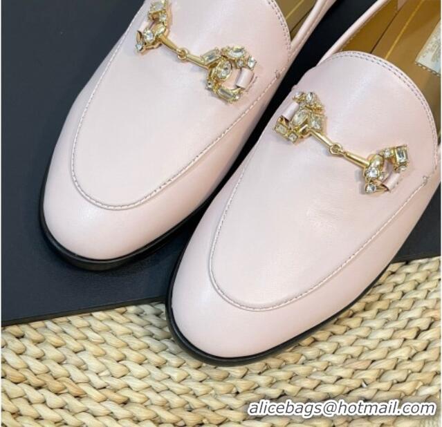 Pretty Style Gucci Jordaan Leather Loafers with Crystals Light Pink 205027