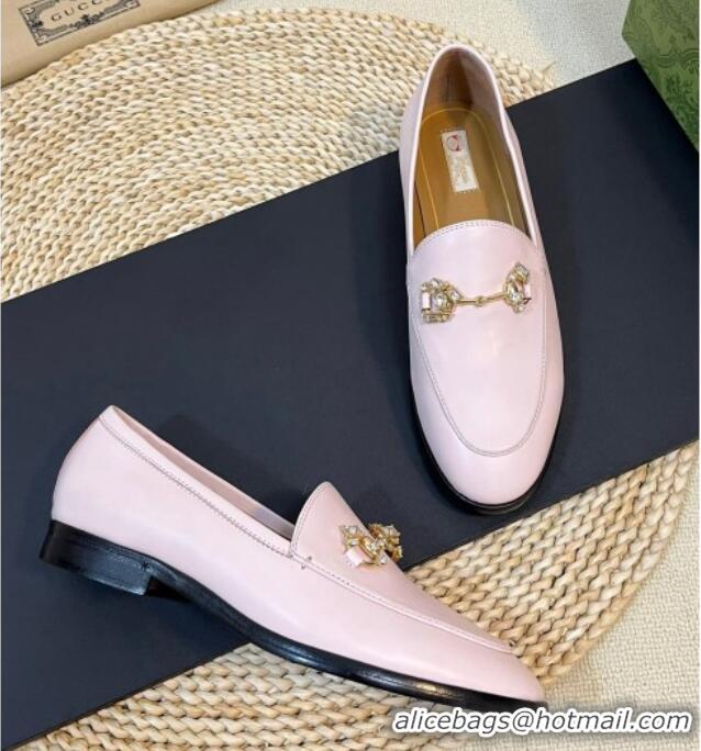 Pretty Style Gucci Jordaan Leather Loafers with Crystals Light Pink 205027