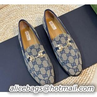 Unique Style Gucci Jordaan Jumbo GG Canvas Loafers with Crystals Grey/Blue 205029