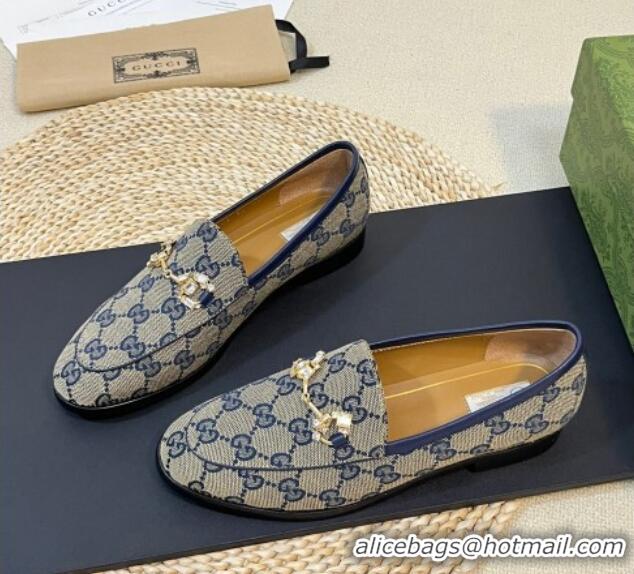 Unique Style Gucci Jordaan Jumbo GG Canvas Loafers with Crystals Grey/Blue 205029