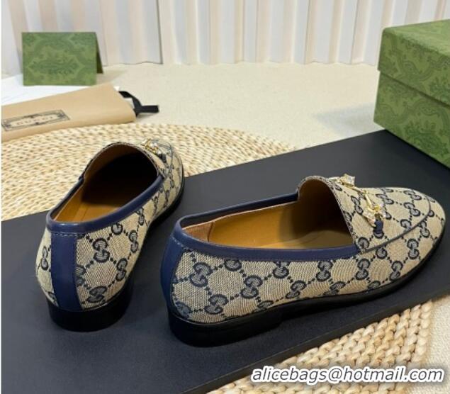 Unique Style Gucci Jordaan Jumbo GG Canvas Loafers with Crystals Grey/Blue 205029