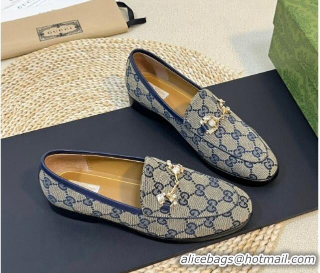 Unique Style Gucci Jordaan Jumbo GG Canvas Loafers with Crystals Grey/Blue 205029