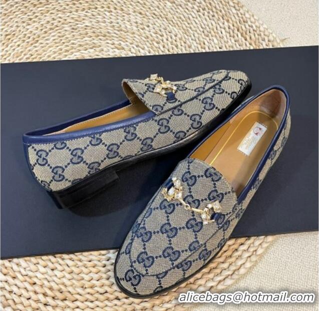 Unique Style Gucci Jordaan Jumbo GG Canvas Loafers with Crystals Grey/Blue 205029