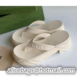 Buy Luxury Gucci Rubber Platform Thong Slide Sandals White 205037