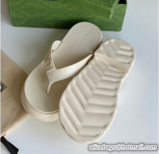 Buy Luxury Gucci Rubber Platform Thong Slide Sandals White 205037