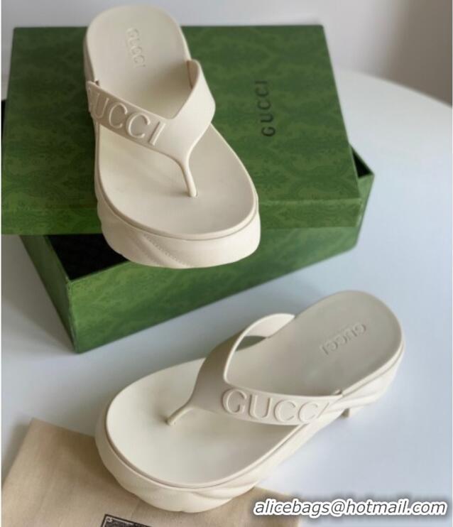 Buy Luxury Gucci Rubber Platform Thong Slide Sandals White 205037