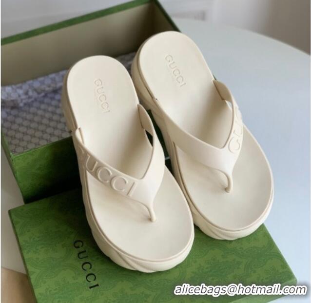 Buy Luxury Gucci Rubber Platform Thong Slide Sandals White 205037